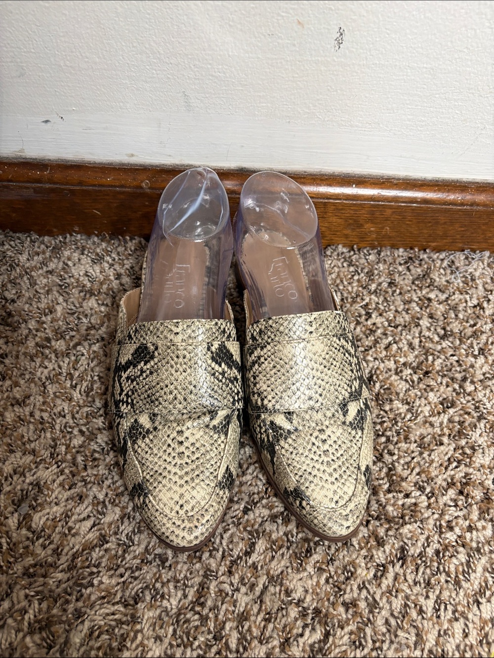 Franco Sarto Tan Snake-Print Slip-On Mules